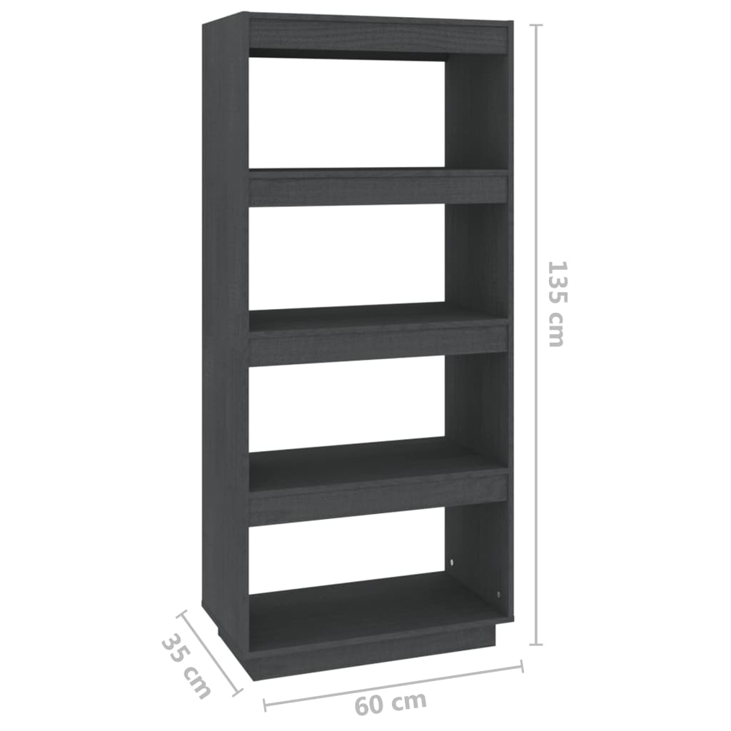 Book Cabinet/Room Divider Grey 60x35x135 cm Solid Pinewood