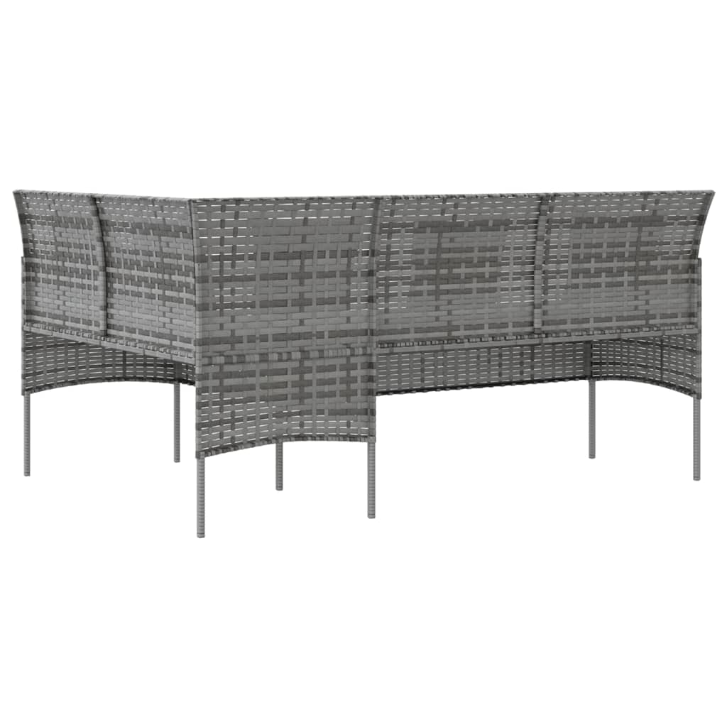 L-shaped Couch Sofa with Cushions Poly Rattan Grey