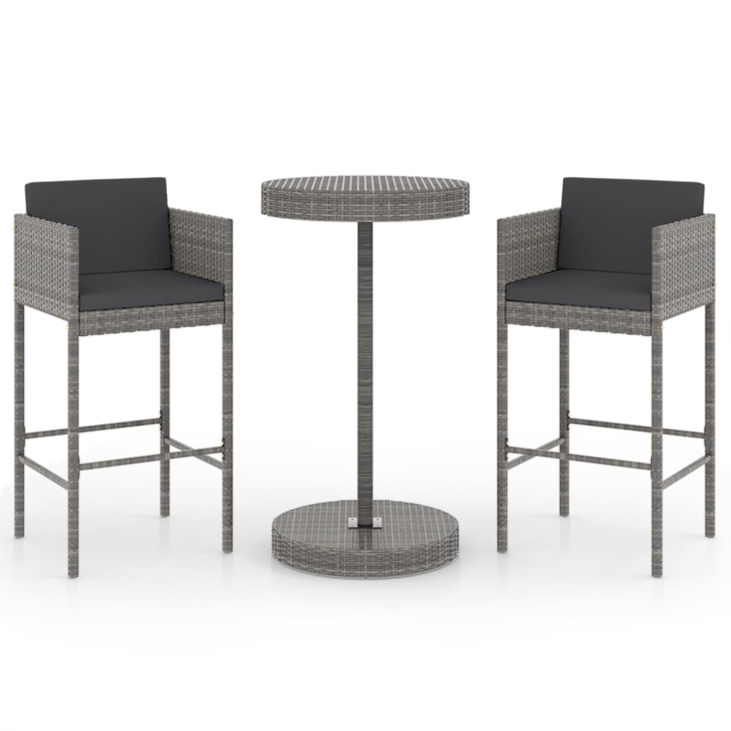 3 Piece Garden Bar Set with Cushions Poly Rattan Grey