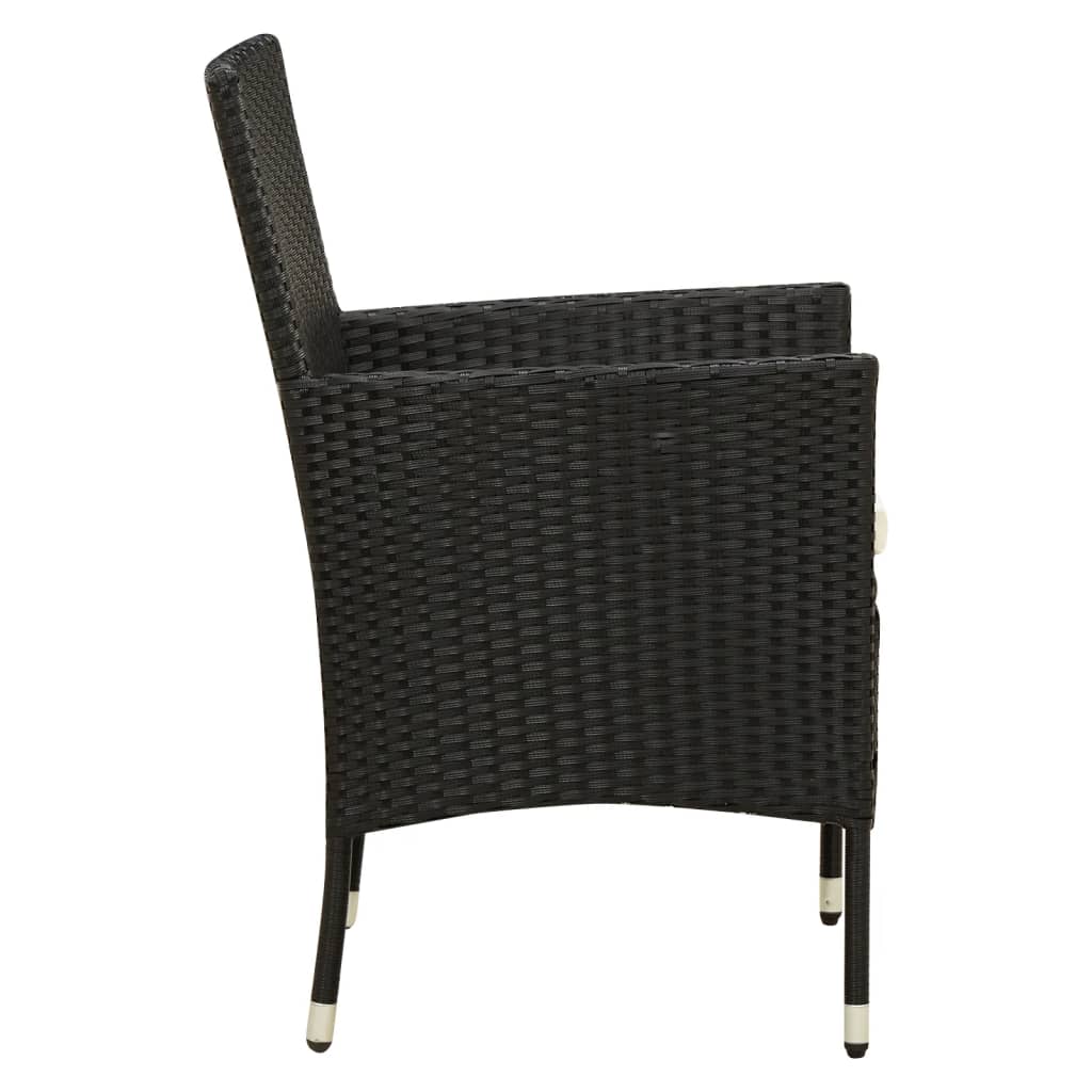 3 Piece Outdoor Dining Set with Cushions Poly Rattan Black