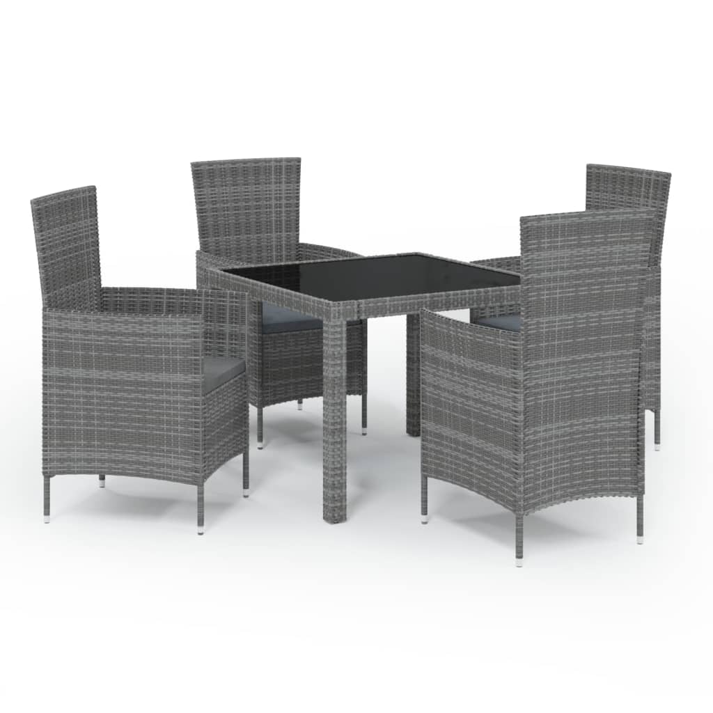 5 Piece Outdoor Dining Set with Cushions Poly Rattan Grey