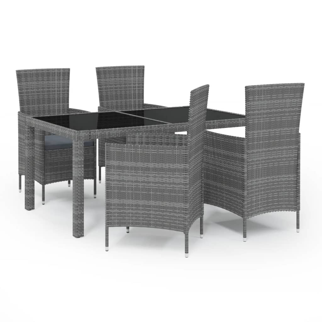 5 Piece Outdoor Dining Set with Cushions Poly Rattan Grey