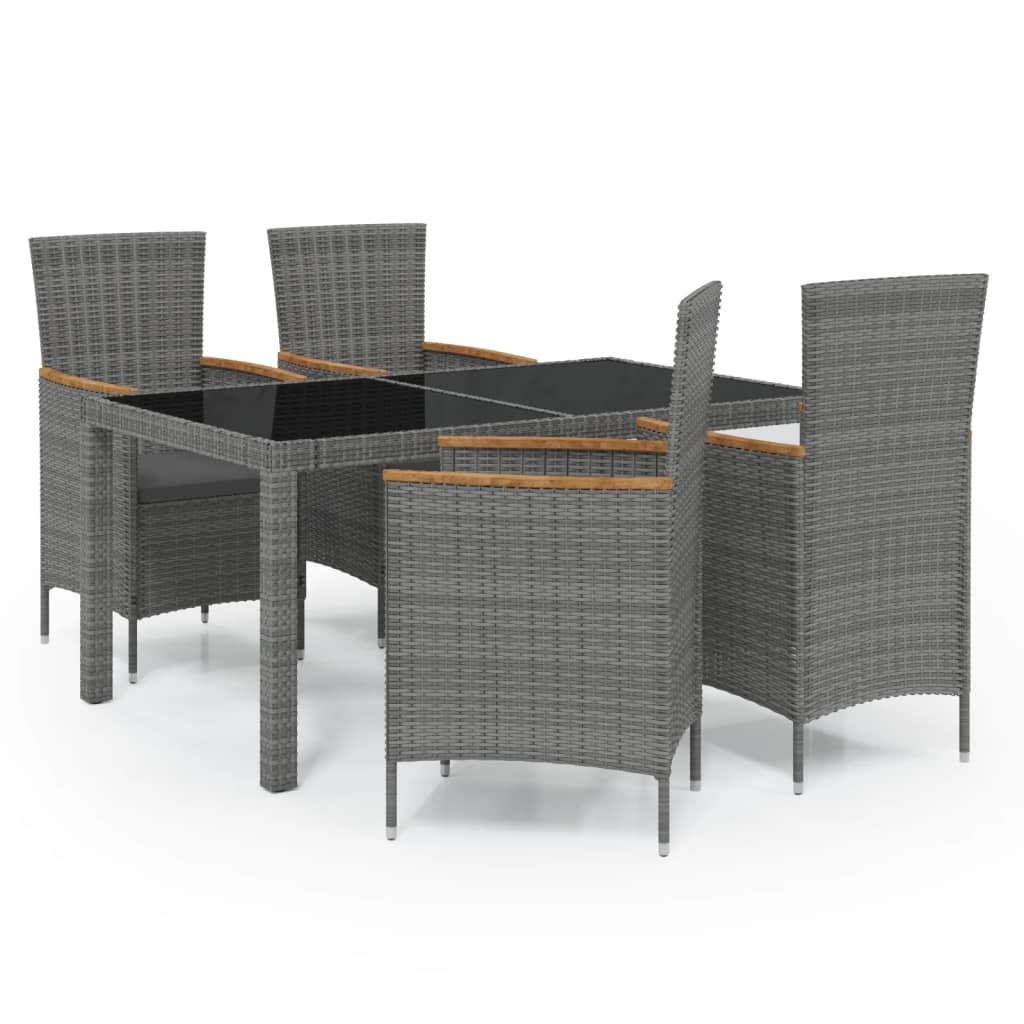 5 Piece Outdoor Dining Set with Cushions Poly Rattan Grey