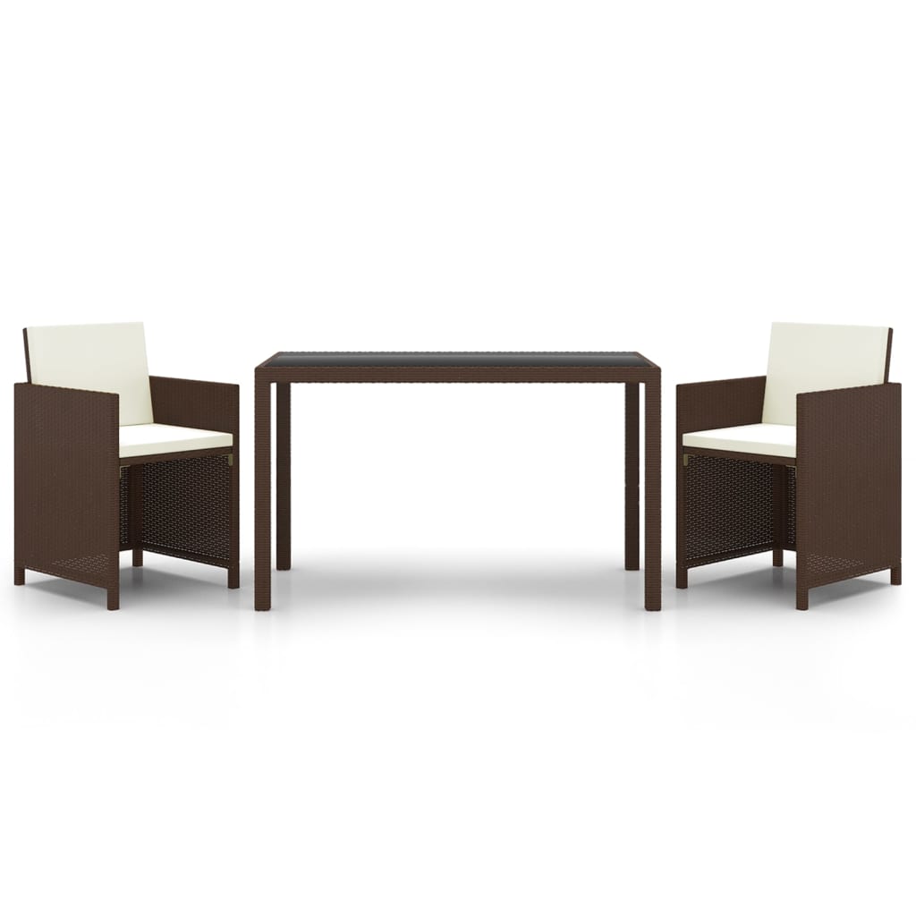 3 Piece Garden Dining Set with Cushions Poly Rattan Brown