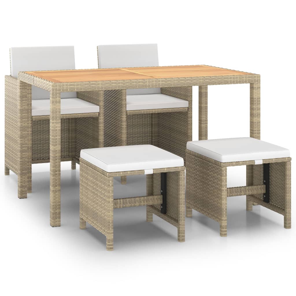 5 Piece Garden Dining Set with Cushions Poly Rattan Beige