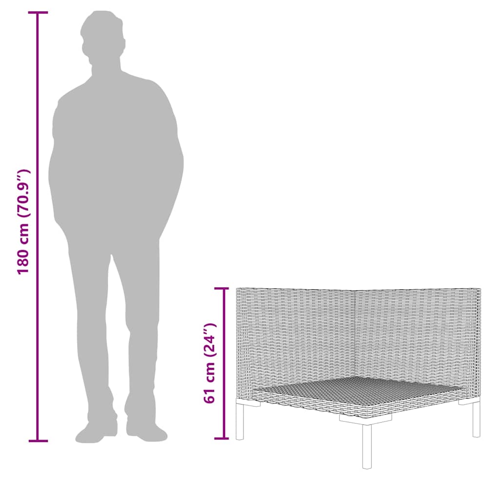 Garden Sofa with Cushions Half Round Poly Rattan