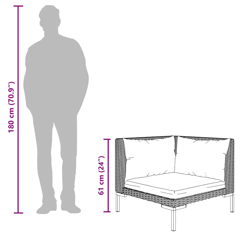 Garden Sofas 2pcs with Cushions Half Round Poly Rattan