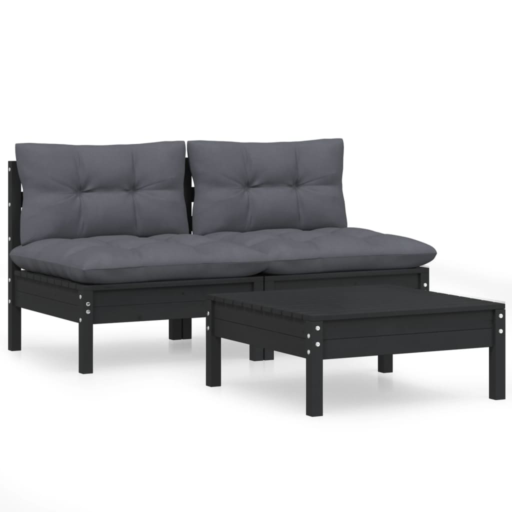 3 Piece Garden Lounge Set with Anthracite Cushions Pinewood