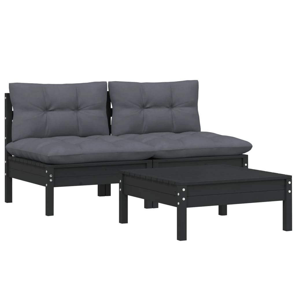 3 Piece Garden Lounge Set with Anthracite Cushions Pinewood