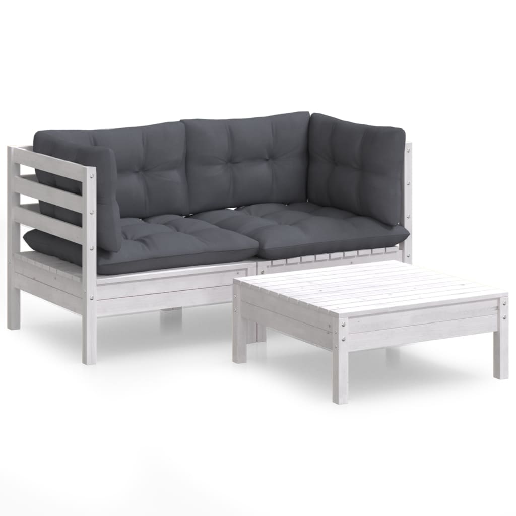 3 Piece Garden Lounge Set with Anthracite Cushions Pinewood