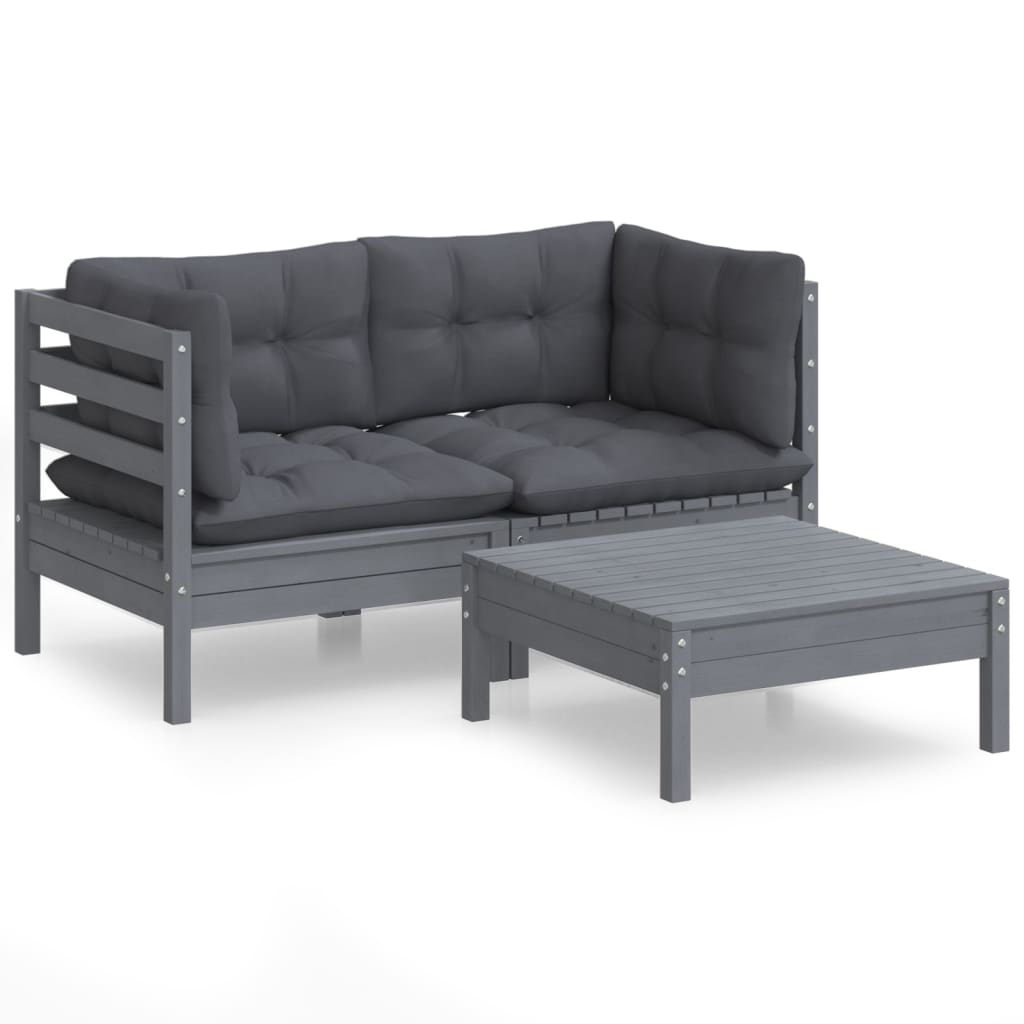 3 Piece Garden Lounge Set with Anthracite Cushions Pinewood