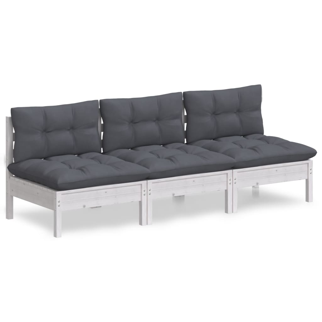 3-Seater Garden Sofa with Anthracite Cushions Solid Pinewood