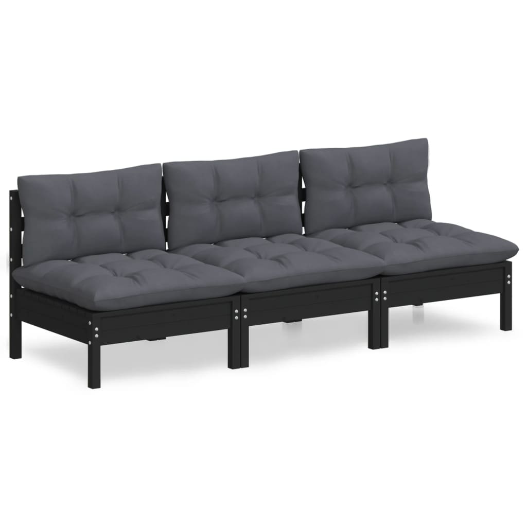 3-Seater Garden Sofa with Anthracite Cushions Solid Pinewood