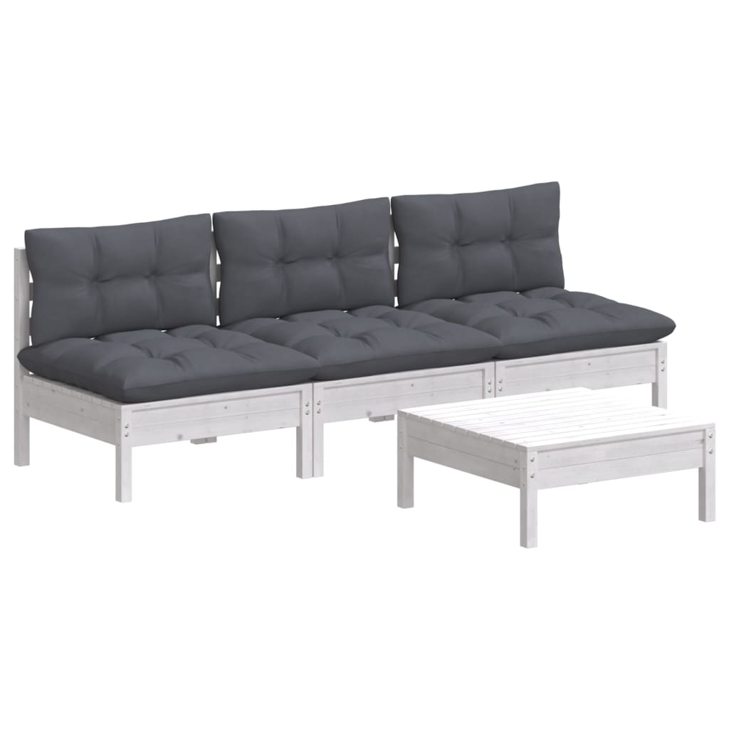 4 Piece Garden Lounge Set with Anthracite Cushions Pinewood