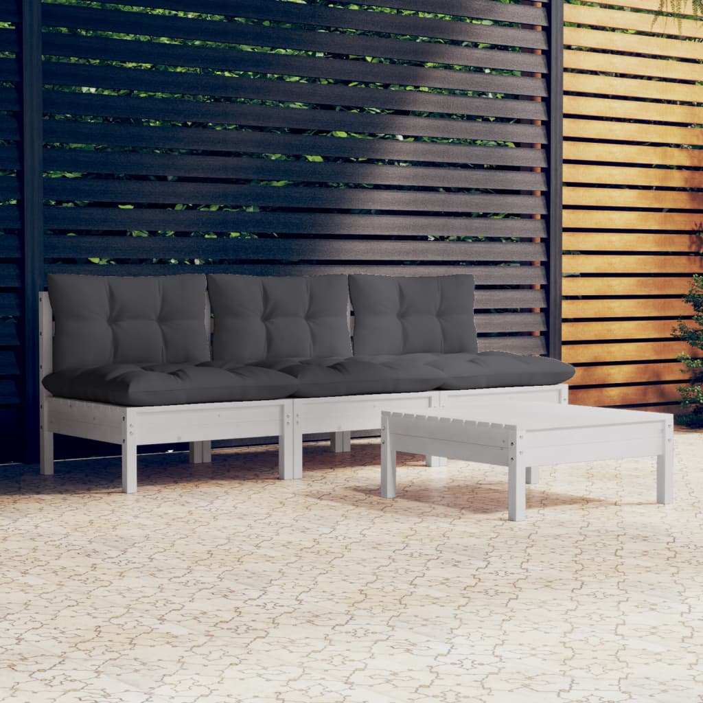 4 Piece Garden Lounge Set with Anthracite Cushions Pinewood