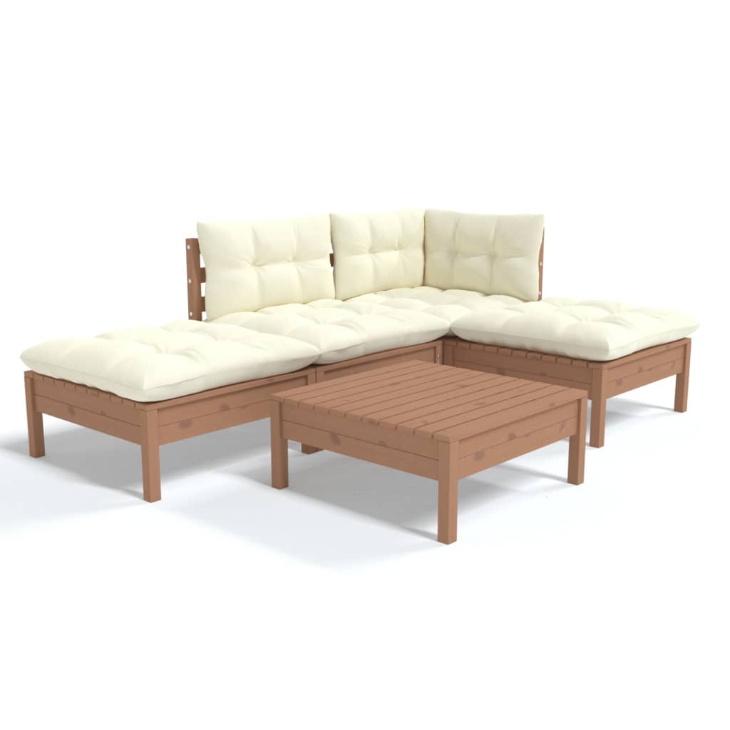 5 Piece Garden Lounge Set with Cushions Honey Brown Pinewood