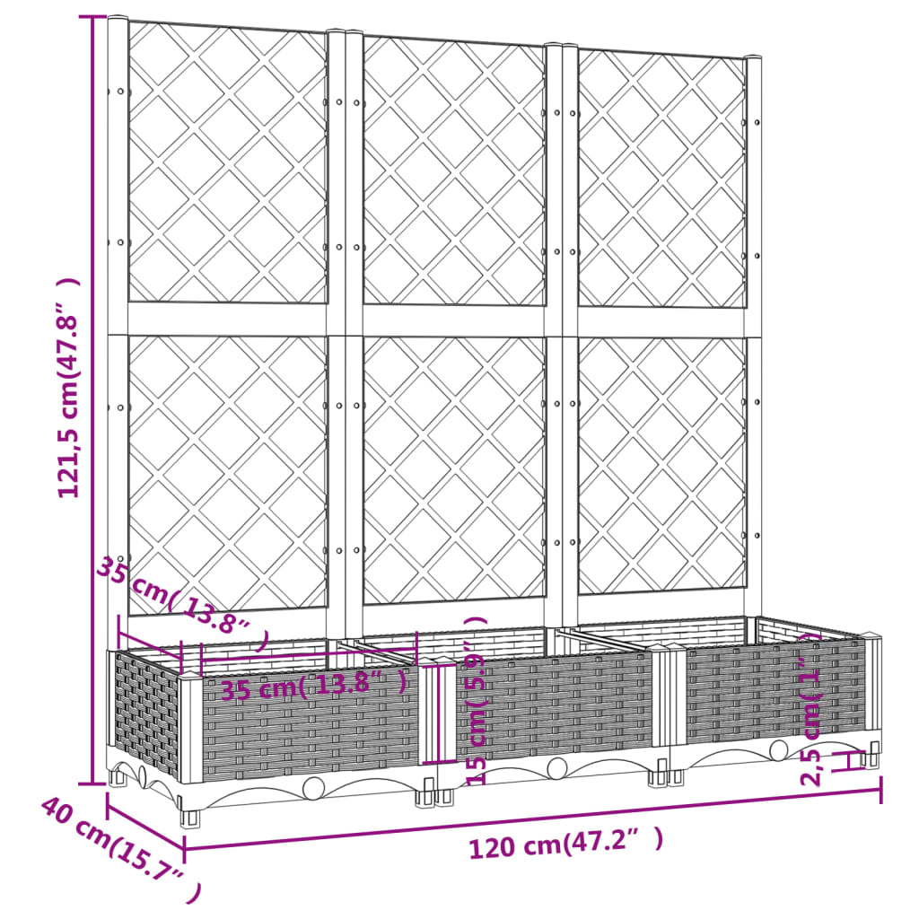 Garden Planter with Trellis Brown 120x40x121.5 cm PP