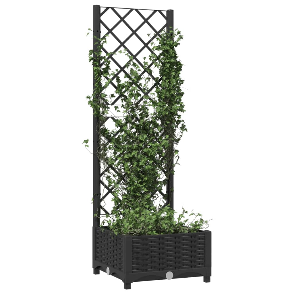 Garden Planter with Trellis Black 40x40x121.5 cm PP