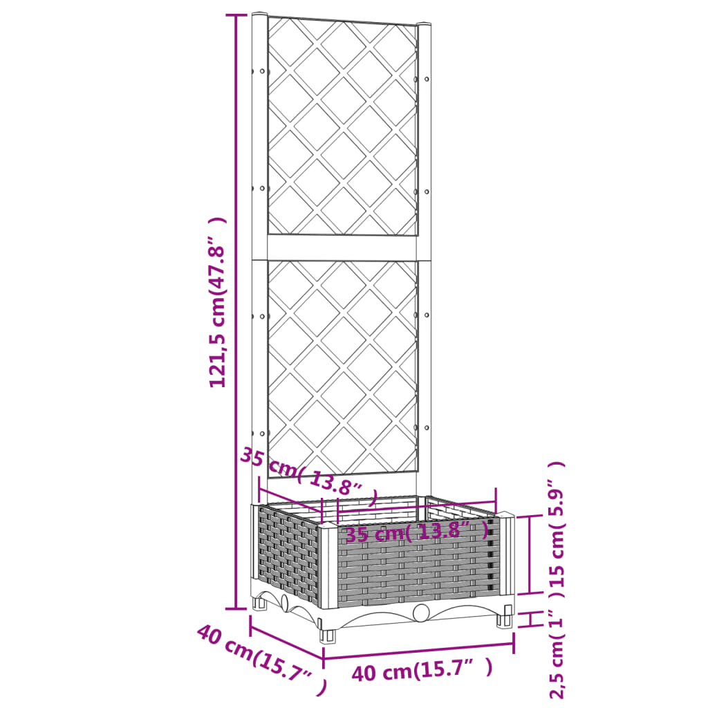 Garden Planter with Trellis Black 40x40x121.5 cm PP
