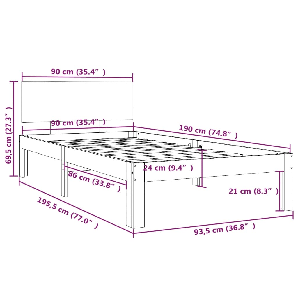 Bed Frame without Mattress White 90x190 cm
