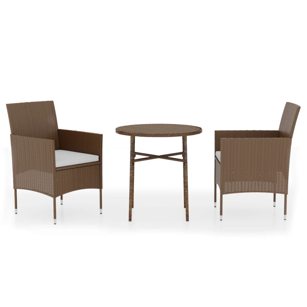 3 Piece Garden Dining Set Poly Rattan Brown