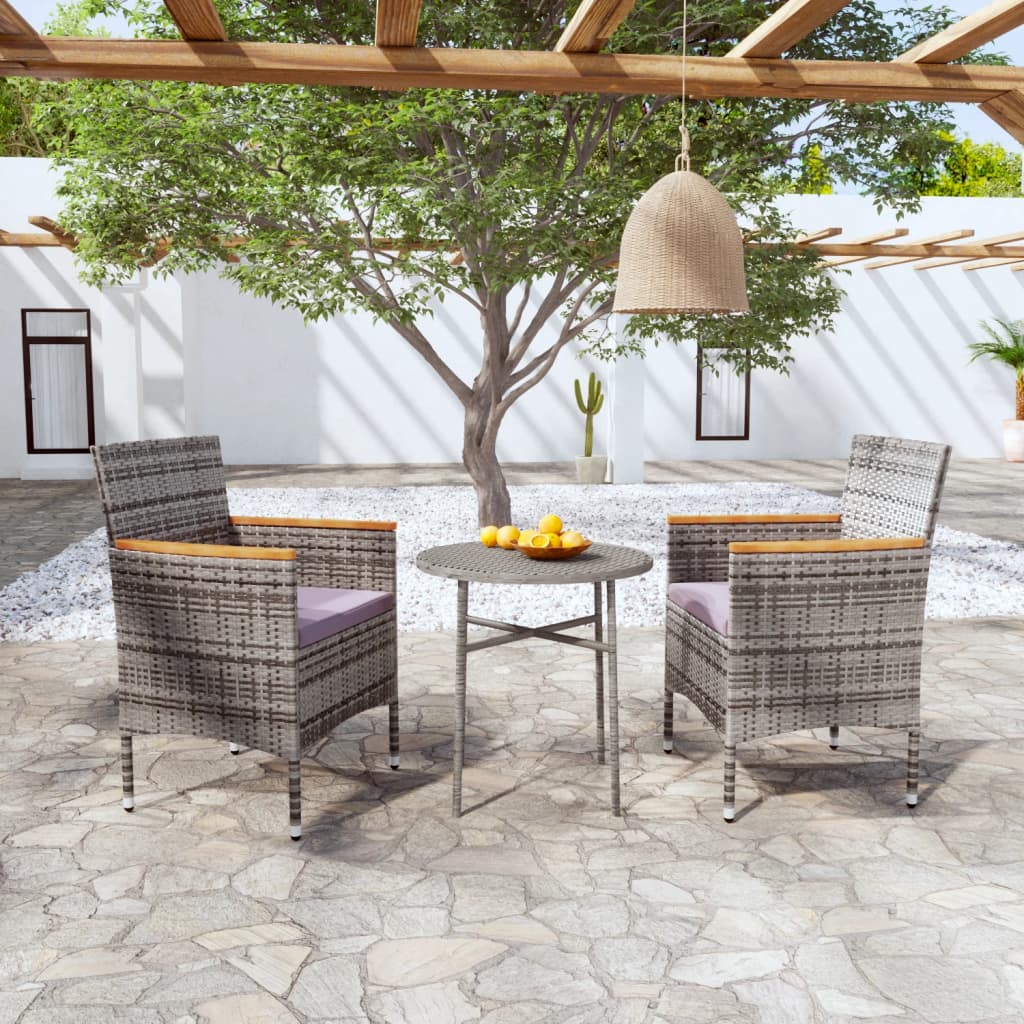 3 Piece Garden Dining Set Poly Rattan Grey