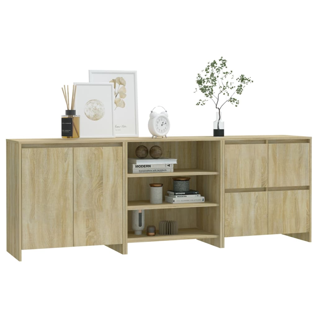3 Piece Sideboard Sonoma Oak Engineered Wood