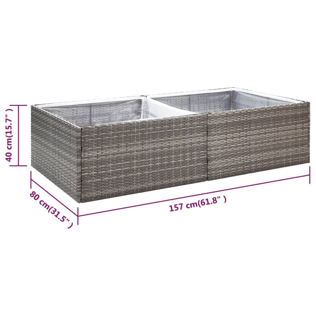 Garden Planter Grey 157x80x40 cm Poly Rattan