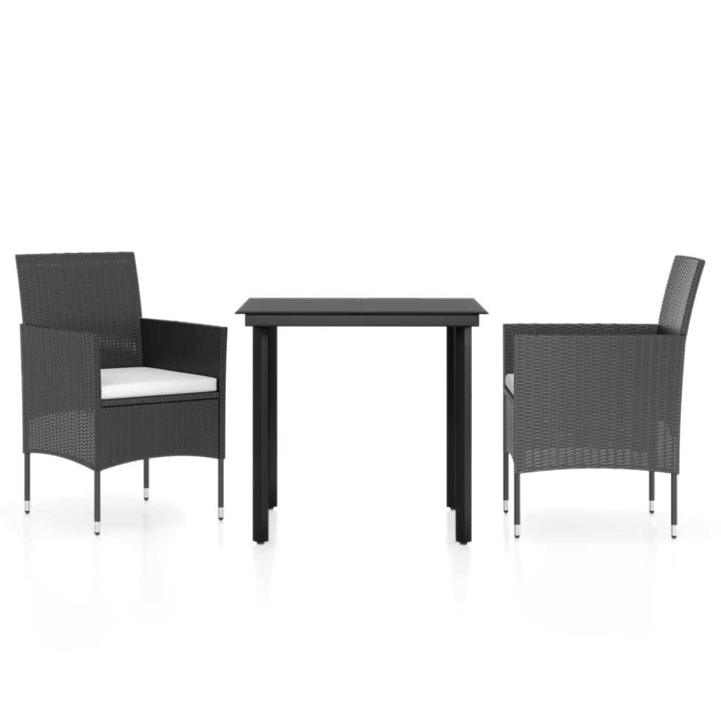 3 Piece Garden Dining Set with Cushions Black