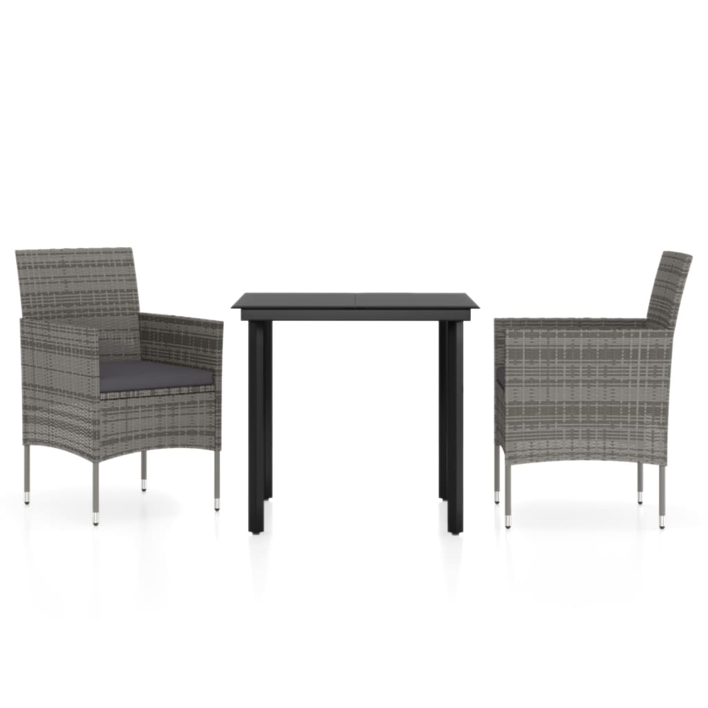 3 Piece Garden Dining Set with Cushions Grey and Black