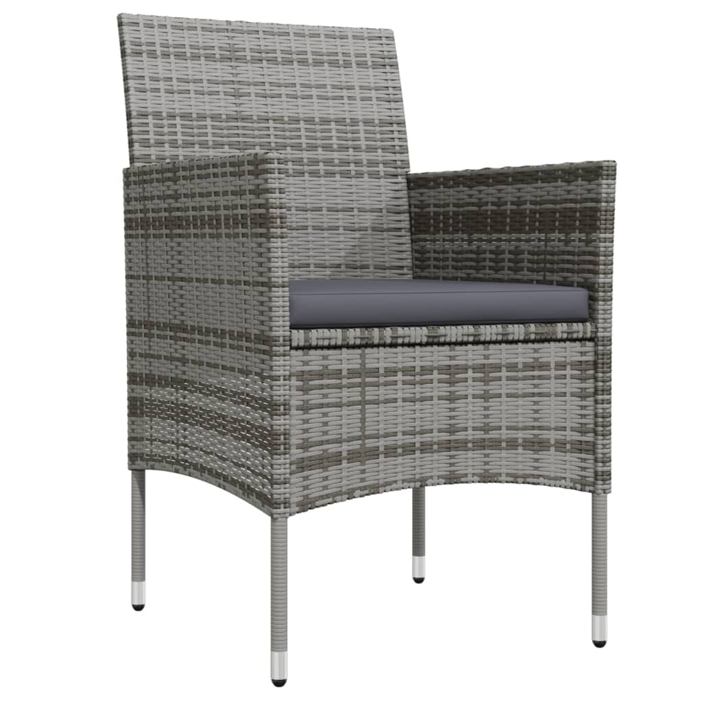 3 Piece Garden Dining Set with Cushions Grey and Black