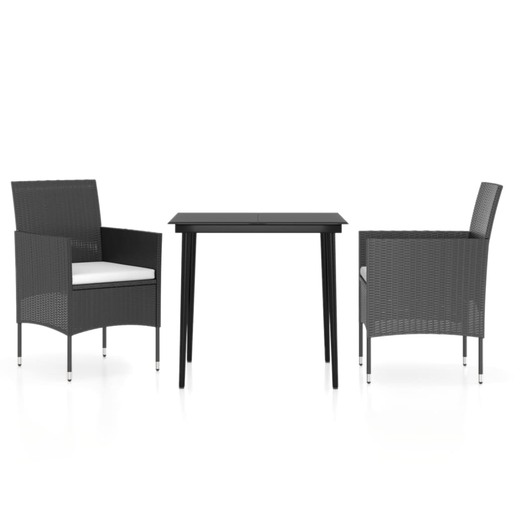 3 Piece Garden Dining Set with Cushions Black