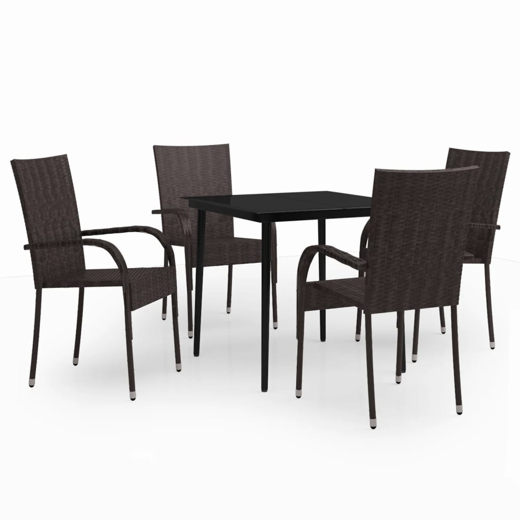 5 Piece Garden Dining Set Brown and Black