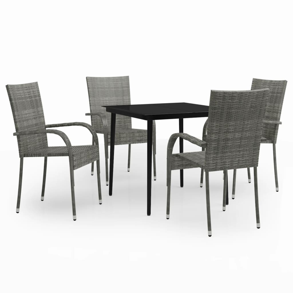 5 Piece Garden Dining Set Grey and Black