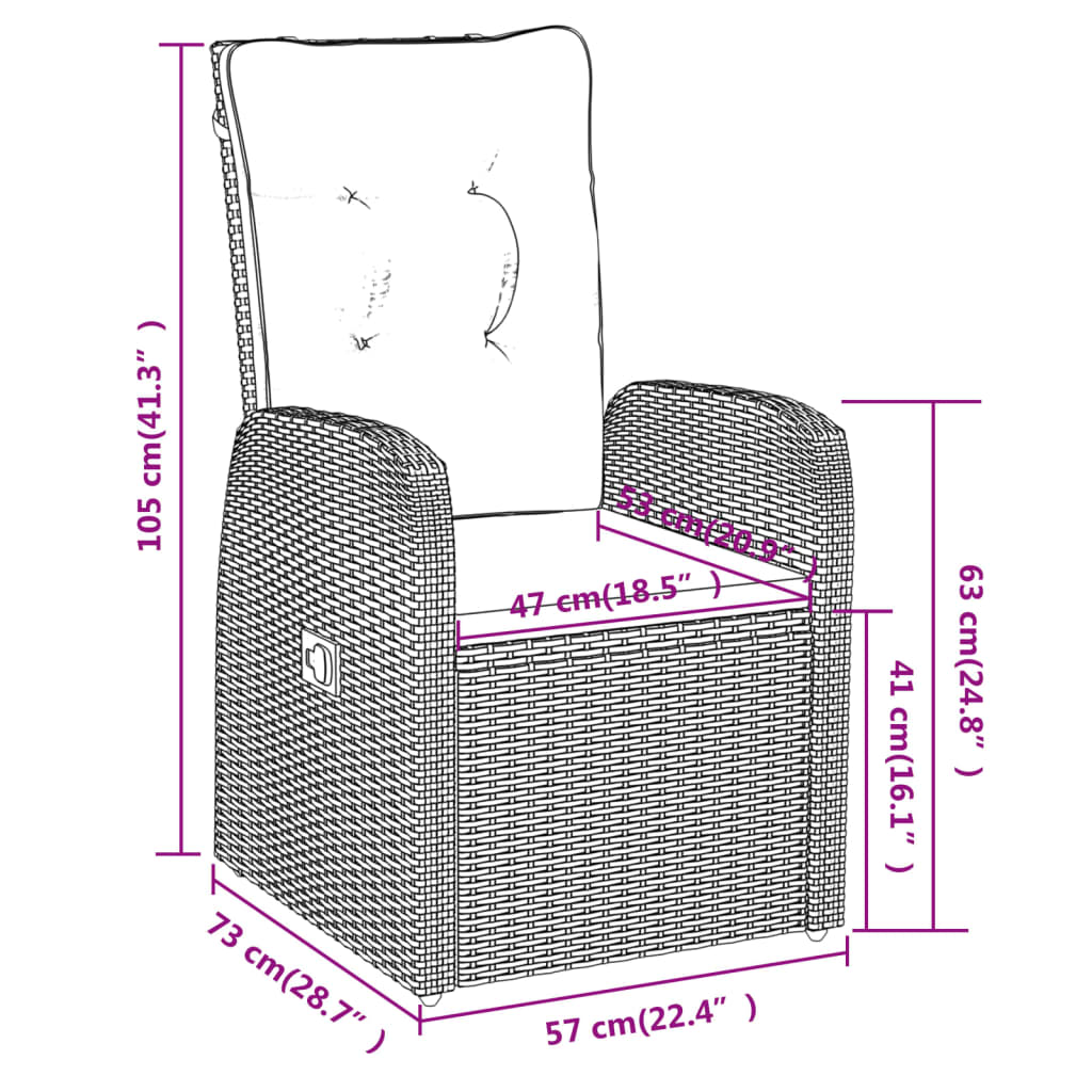 3 Piece Garden Dining Set with Cushions Black