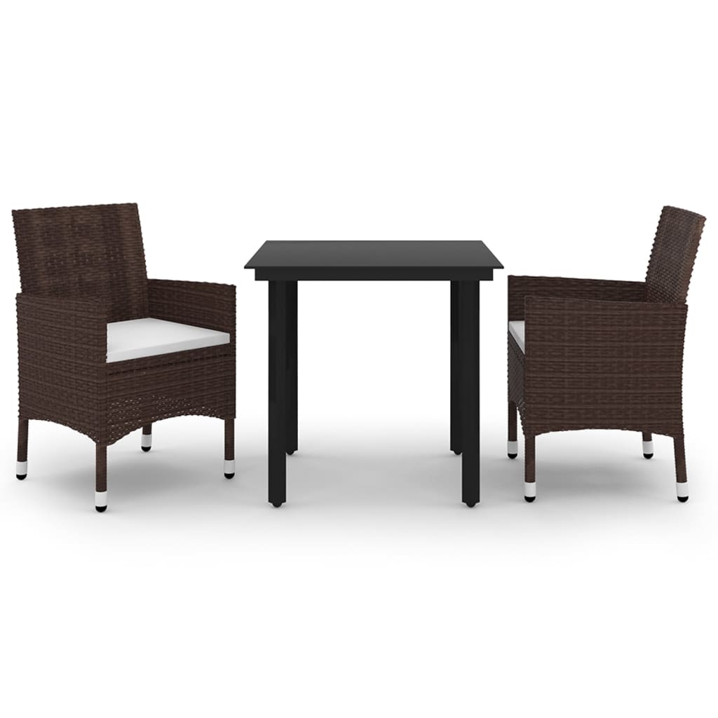 3 Piece Garden Dining Set with Cushions Poly Rattan and Glass