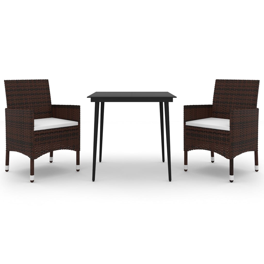 3 Piece Garden Dining Set with Cushions Poly Rattan and Glass