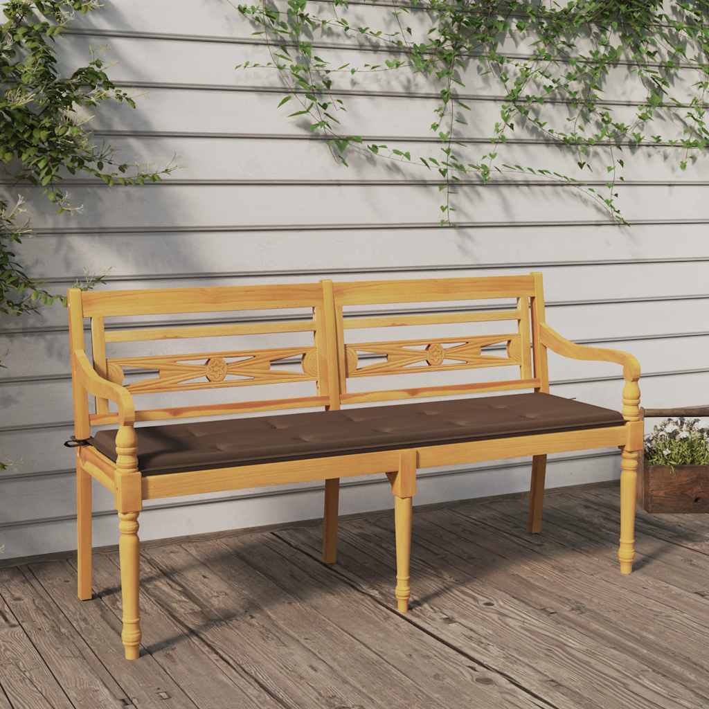 Batavia Bench with Taupe Cushion 150 cm Solid Wood Teak