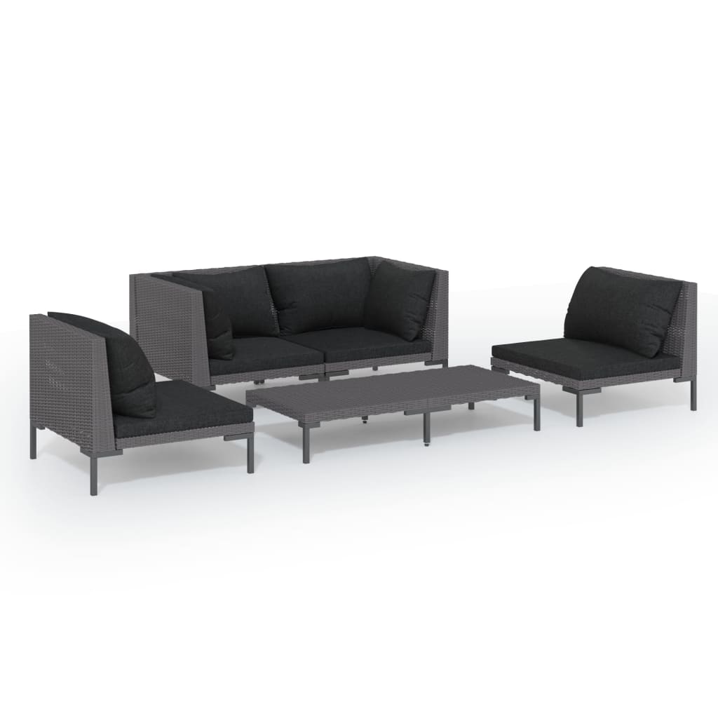 5 Piece Garden Lounge Set with Cushions Poly Rattan Dark Grey