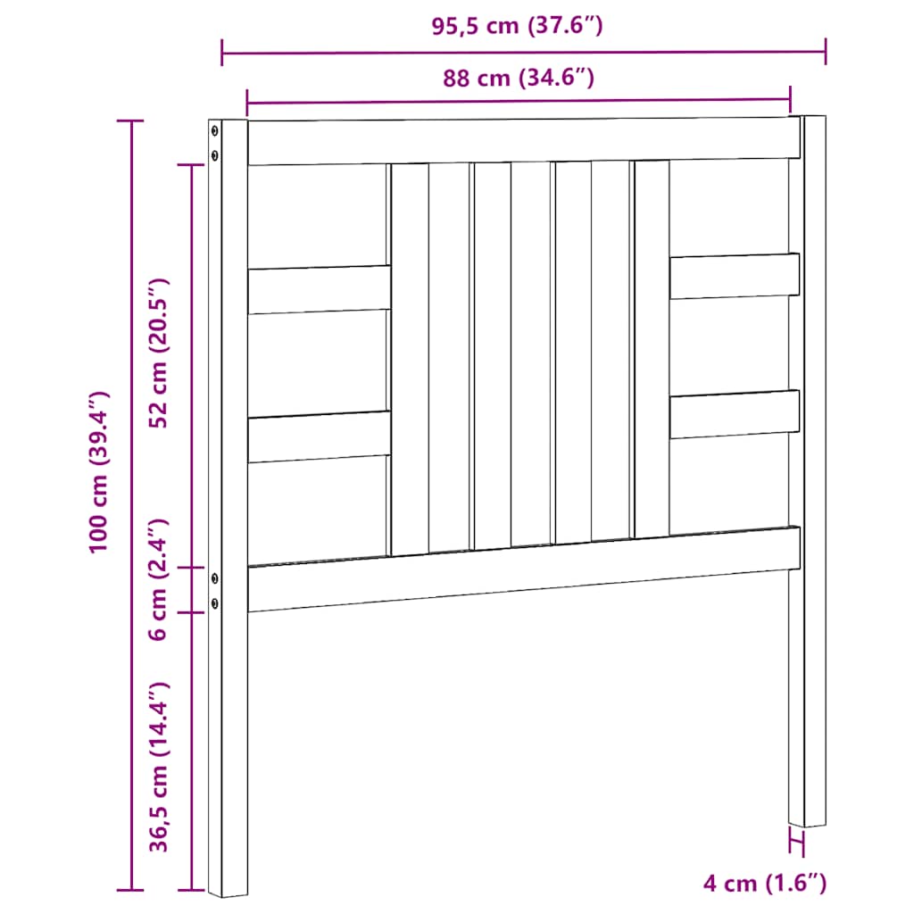 Bed Headboard Black 96 cm Solid Wood Pine