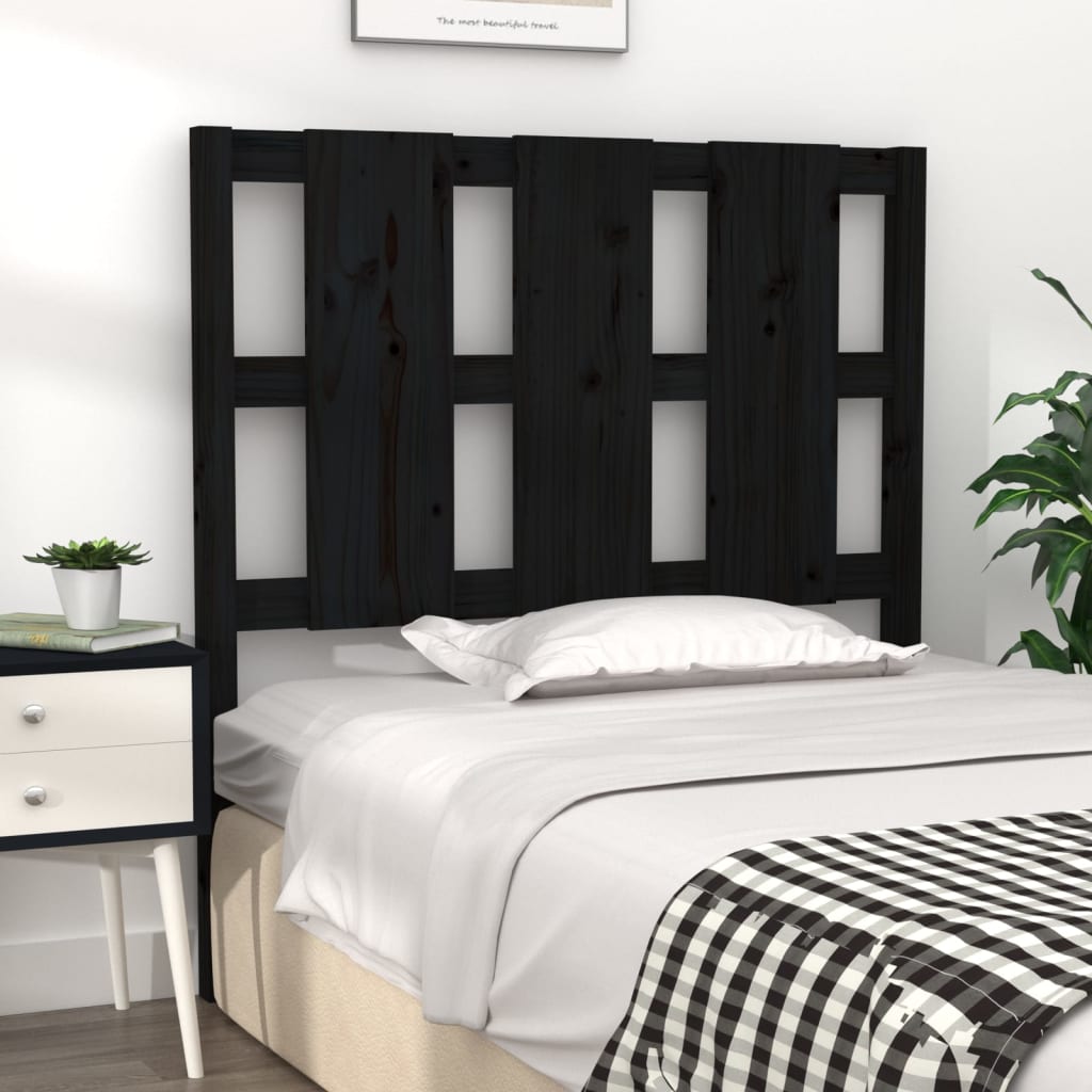 Bed Headboard Black 95.5 cm Solid Wood Pine