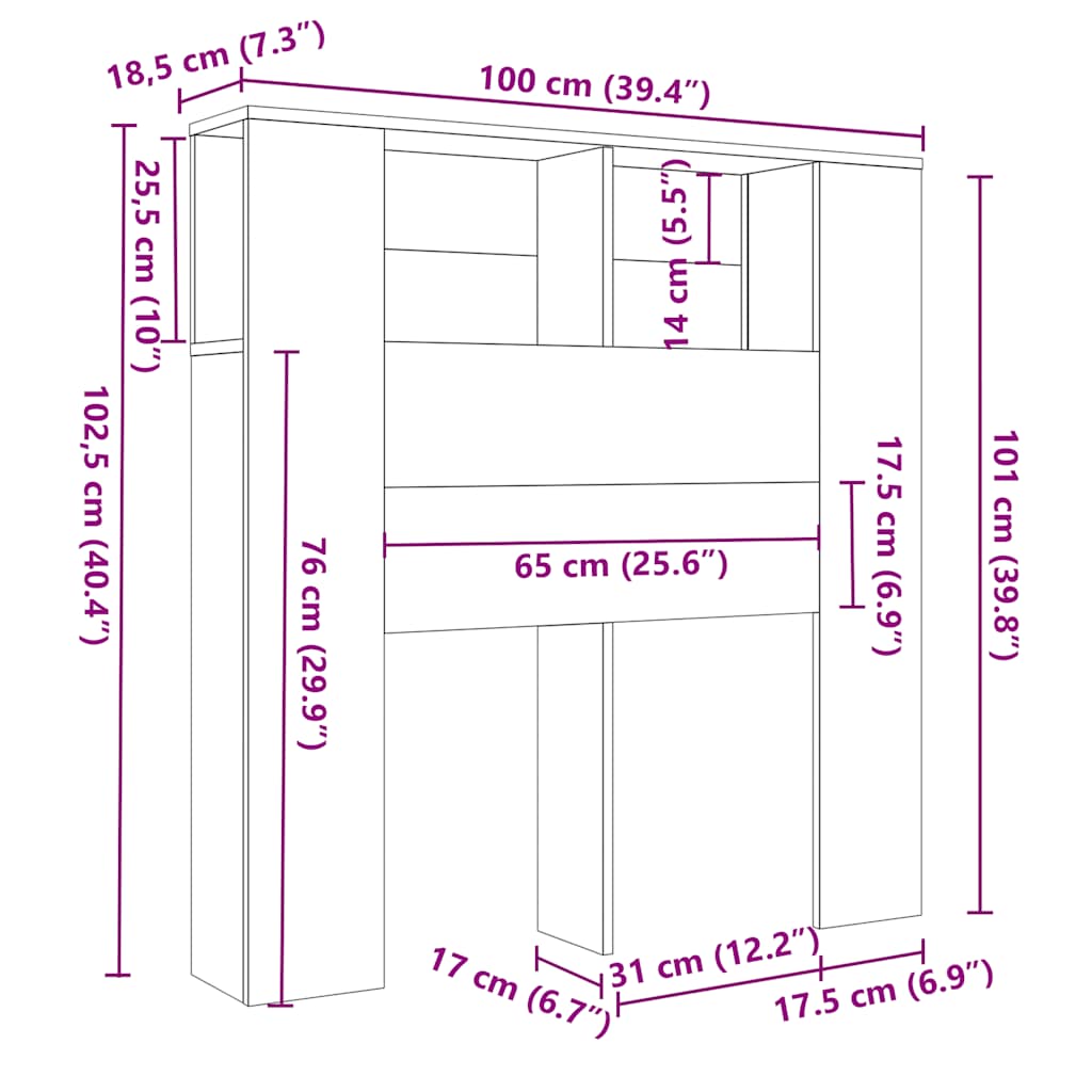 Headboard Cabinet High Gloss White 100 cm