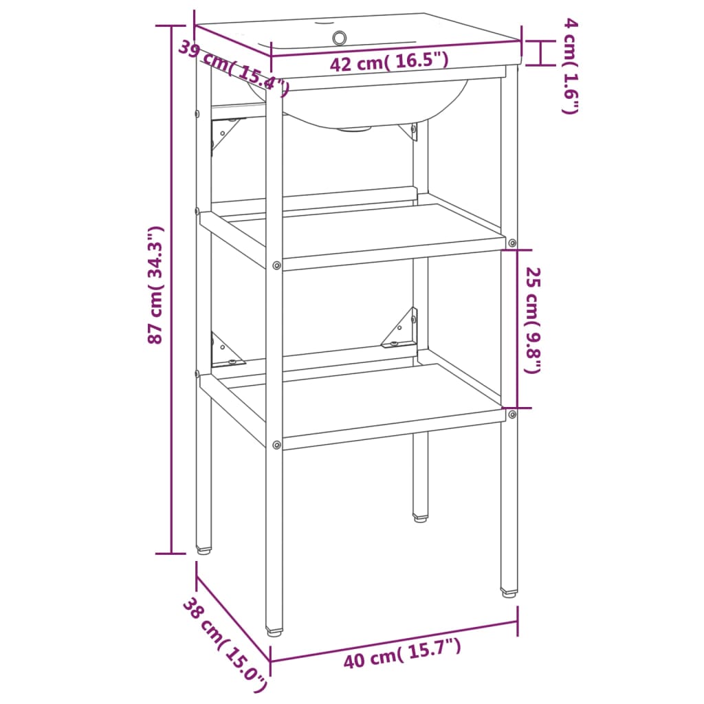 Bathroom Washbasin Frame with Built-in Basin White Iron