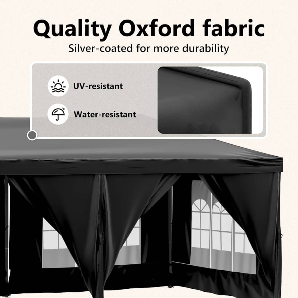 Folding Party Tent with Sidewalls Black 3x6 m