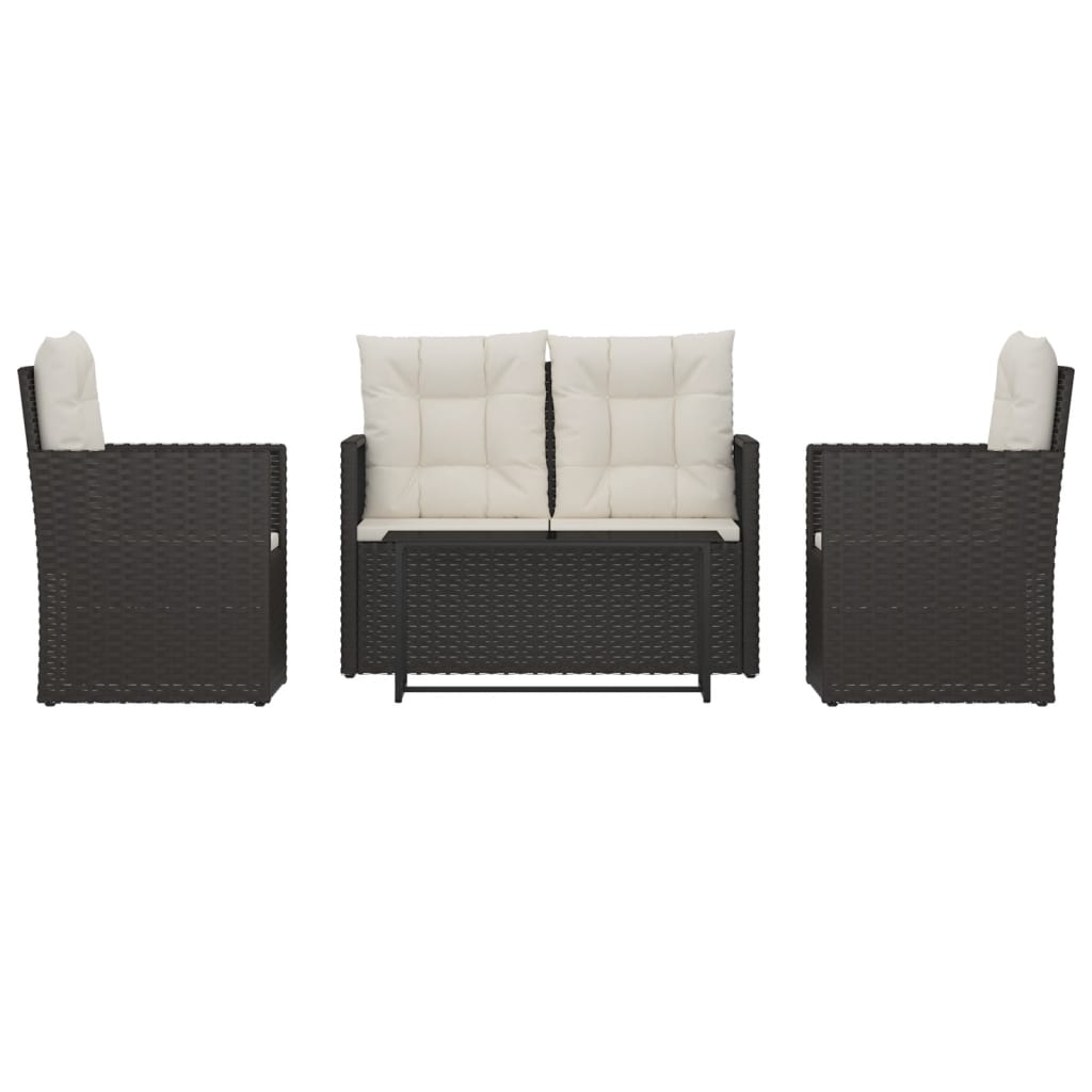 4 Piece Outdoor Lounge Set with Cushions Poly Rattan Black