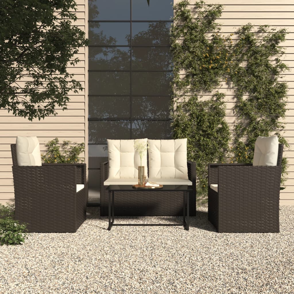4 Piece Outdoor Lounge Set with Cushions Poly Rattan Black