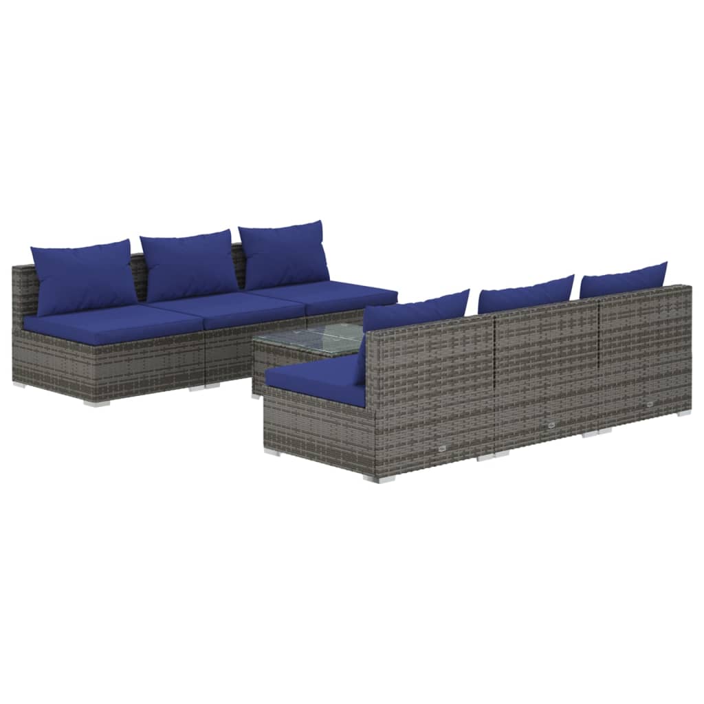 7 Piece Garden Lounge Set with Cushions Poly Rattan Grey