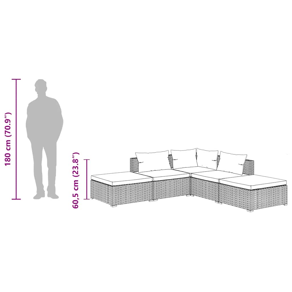 5 Piece Garden Lounge Set with Cushions Poly Rattan Brown