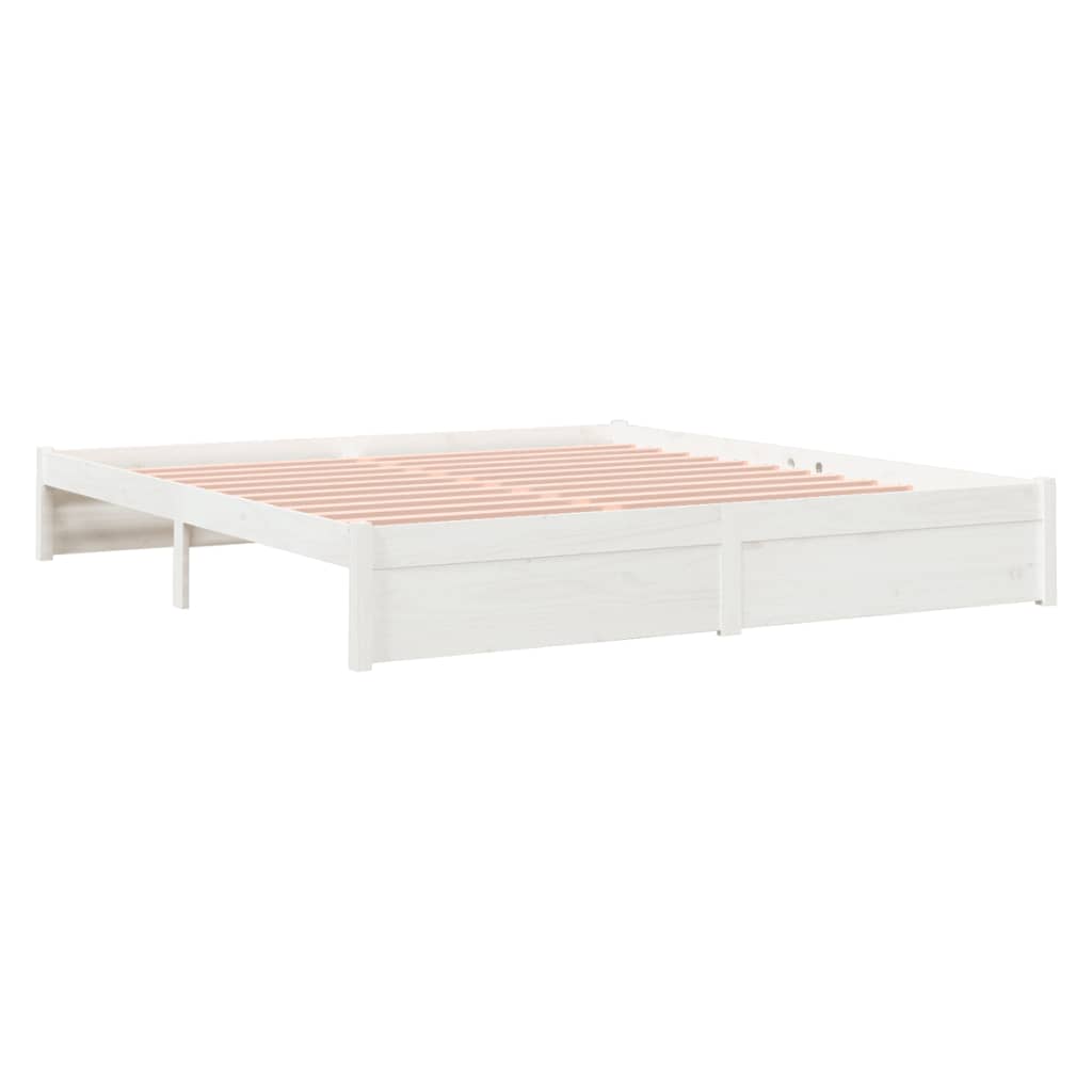 Bed Frame without Mattress White Solid Wood 183x203 cm King