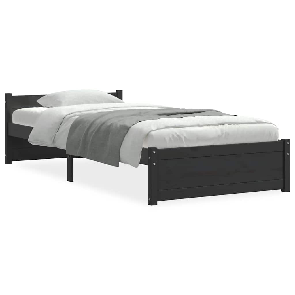 Bed Frame without Mattress Black Solid Wood 90x190 cm